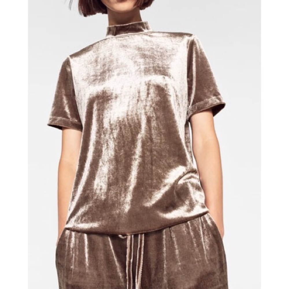 Zara Trafaluc Velvet Mock-Neck Shirt